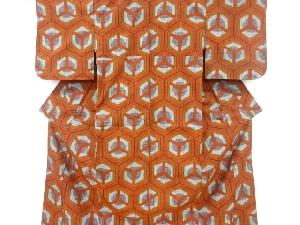 リサイクル　未使用品　重ね亀甲模様織り出し手織り真綿紬着物